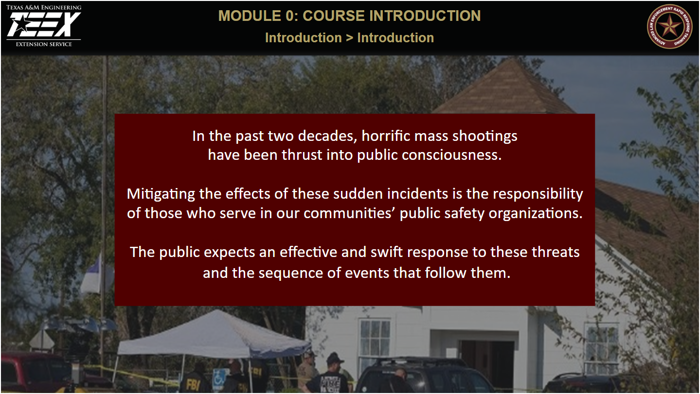 Civilian Response to Active Shooter Events course title slide