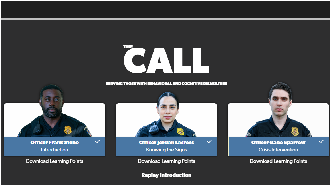 Title slide for the course with images from left to right of a male officer, female officer, and male officer.